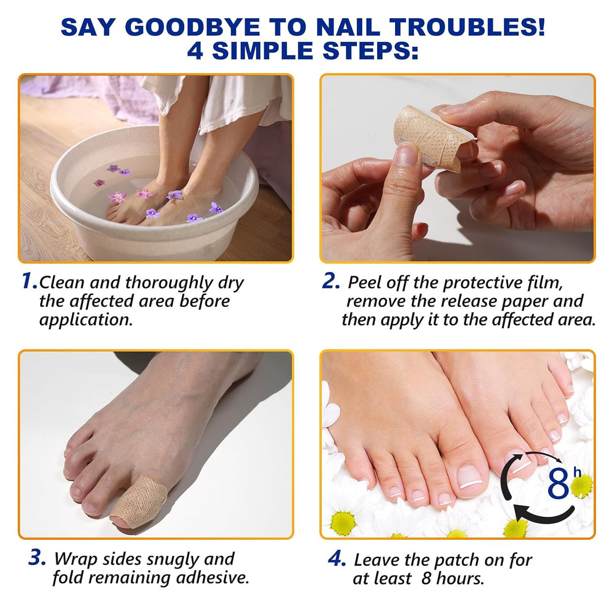 Nail Treatment Patches, 64Pcs(2 Pack) Discolored Thickened Nails, 8Hour Nightime Extra Strength Repair Nail Renewal Waterproof for Women Men