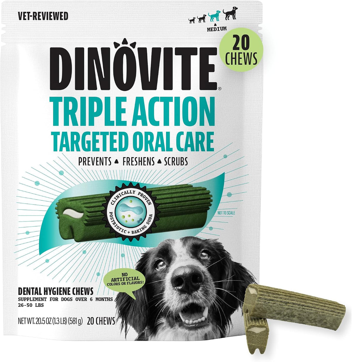 Daily Dental Chews for Medium Dogs, Freshens Breath, Mint, 20 CT