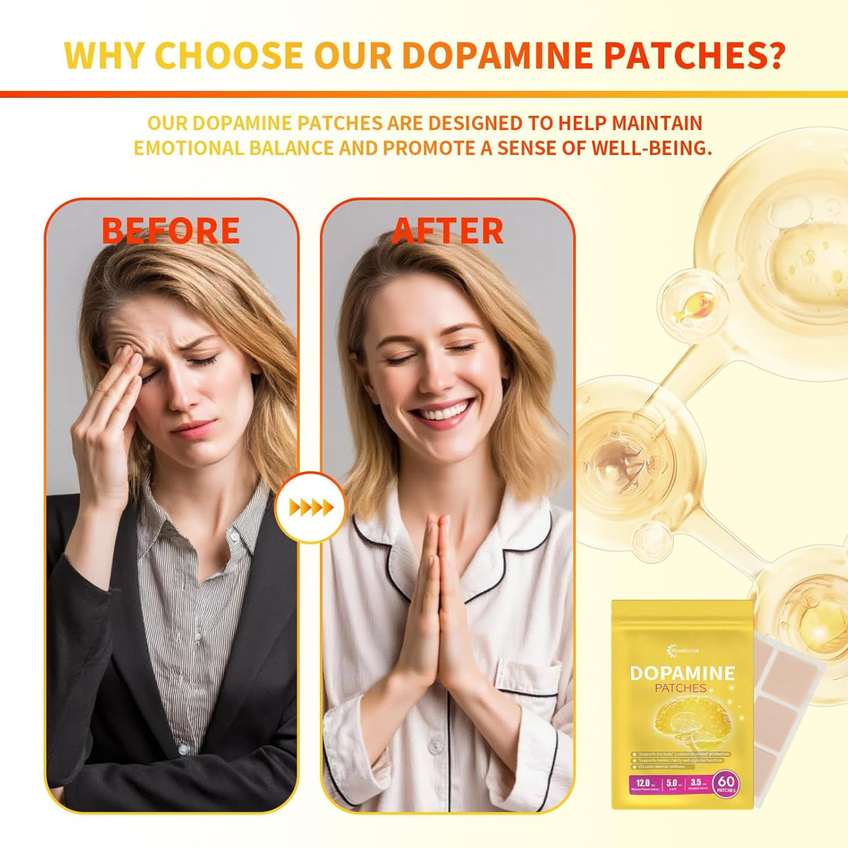 Dopamine Patches Extra Strength, 60 CT Mood Support Patches for Women & Men