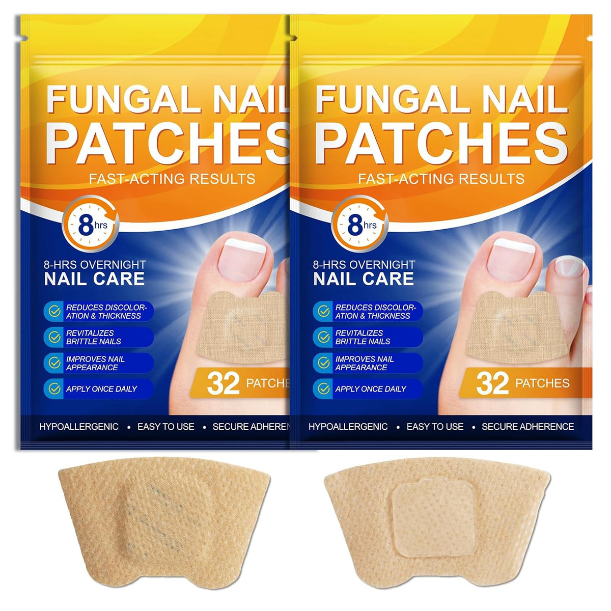 Nail Treatment Patches, 64Pcs(2 Pack) Discolored Thickened Nails, 8Hour Nightime Extra Strength Repair Nail Renewal Waterproof for Women Men