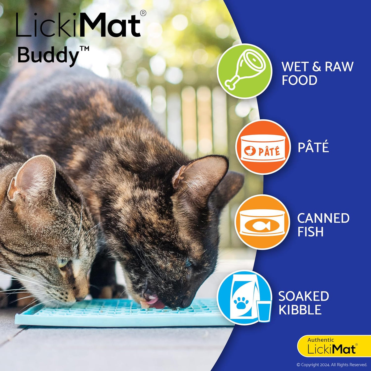 Classic Buddy, Cat Slow Feeder Lick Mat, Boredom Anxiety Reducer; Perfect for Food, Treats, Yogurt, or Peanut Butter. Fun Alternative to a Slow Feed Cat Bowl or Dish, Turquoise