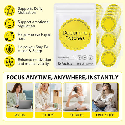 Dopamine Patches | 30PCS Mood Boost & Positivity Support | Vegan Mood Support Patches for Daily Mental Wellness, Plant-Based Formula, Supports Dopamine & Serotonin Balance