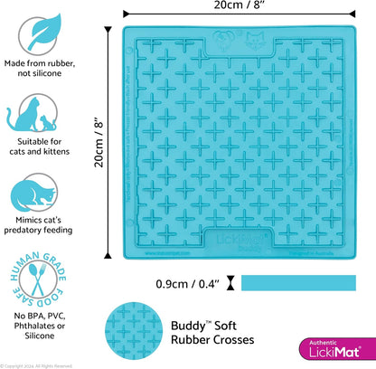 Classic Buddy, Cat Slow Feeder Lick Mat, Boredom Anxiety Reducer; Perfect for Food, Treats, Yogurt, or Peanut Butter. Fun Alternative to a Slow Feed Cat Bowl or Dish, Turquoise