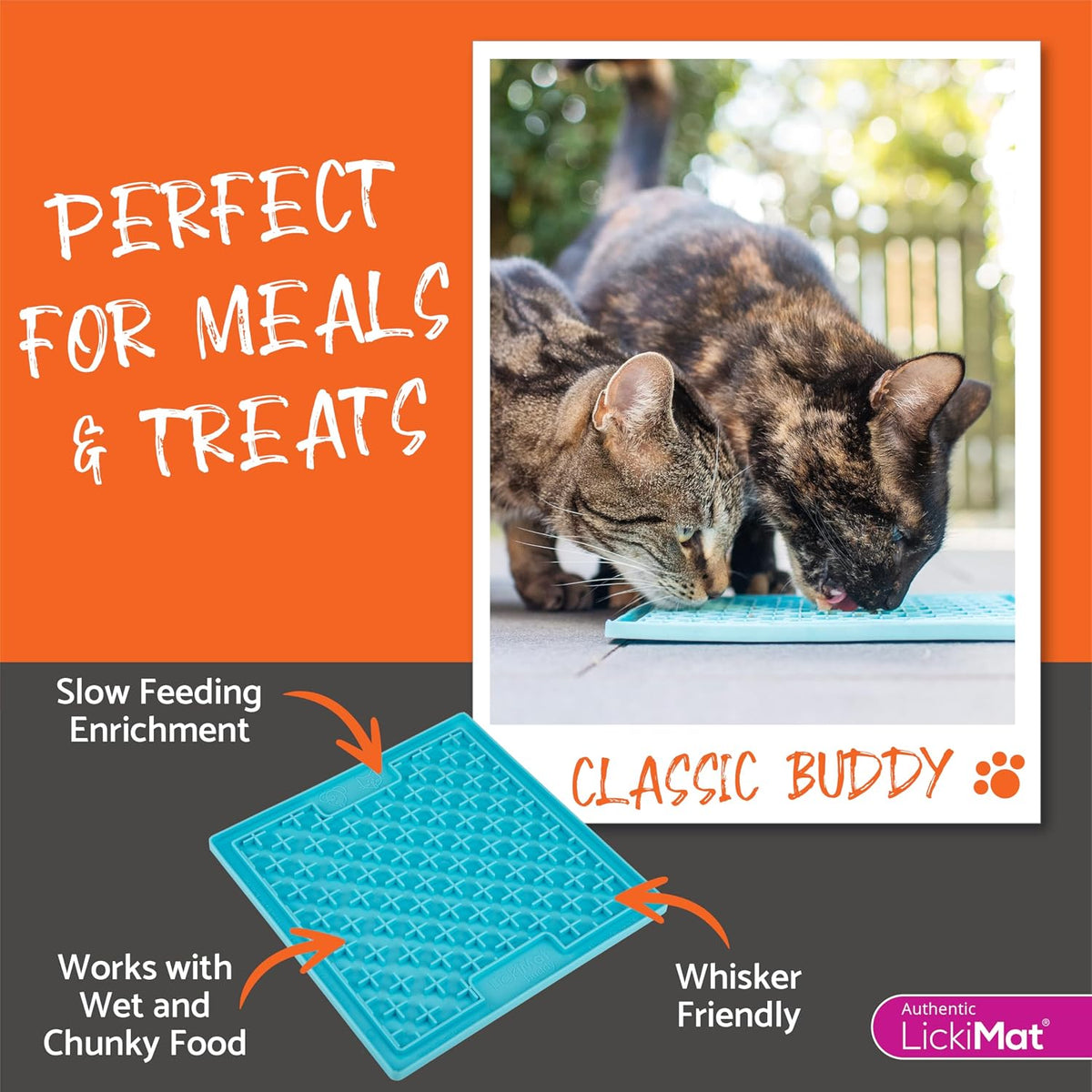 Classic Buddy, Cat Slow Feeder Lick Mat, Boredom Anxiety Reducer; Perfect for Food, Treats, Yogurt, or Peanut Butter. Fun Alternative to a Slow Feed Cat Bowl or Dish, Turquoise