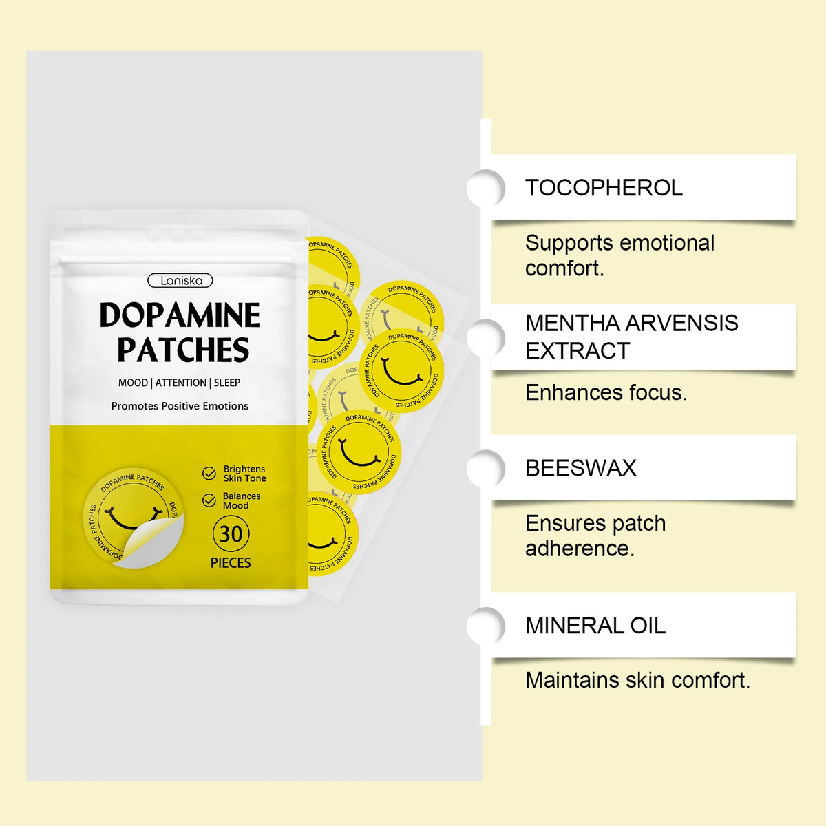 Dopamine Patches Vitality Boost Instant Mood & Focus Enhancement Concentration Aid Wellness Body Care Patch
